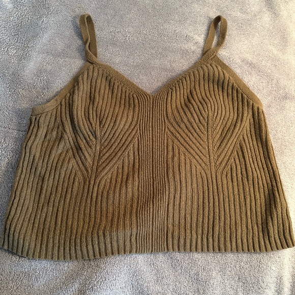 Auden Tops - Auden Cami Knit Cropped Tank Top Olive Green XXL